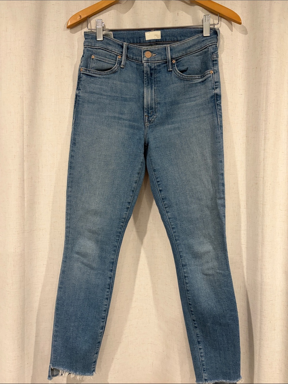 MOTHER High-Rise Skinny Jeans in Medium Blue Wash